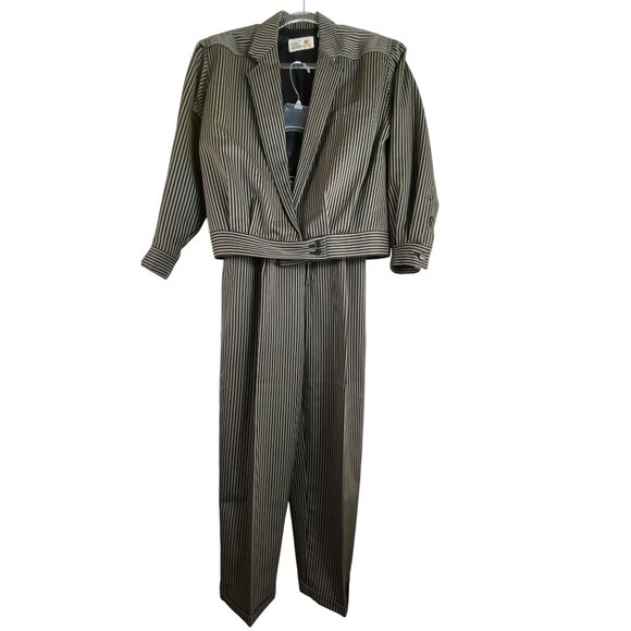 Vintage Liz Claiborne Grey Striped Wool Pants Suit Size 6 Eighties Work Office - Picture 1 of 13